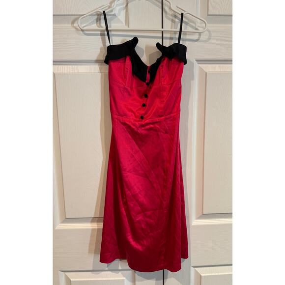 Vintage Y2K Red and Black Strapless Betsy Johnson Silk Dress - Picture 1 of 8